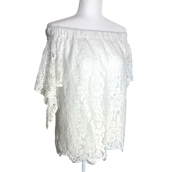 Lulu’s Ethereal View Ivory Lace Off Shoulder Top Medium - Picture 11 of 16